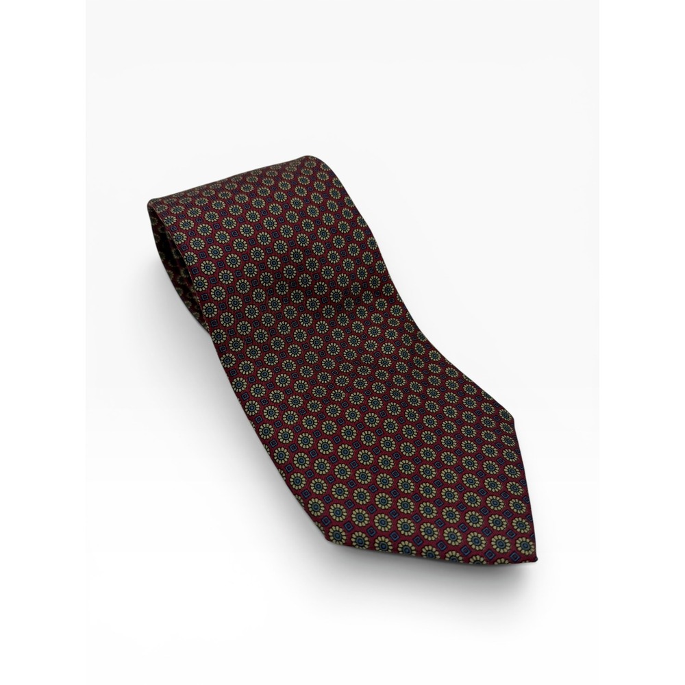 Liberty of London Mens Silk‎ Tie Burgundy Geometric Medallion Pattern Necktie